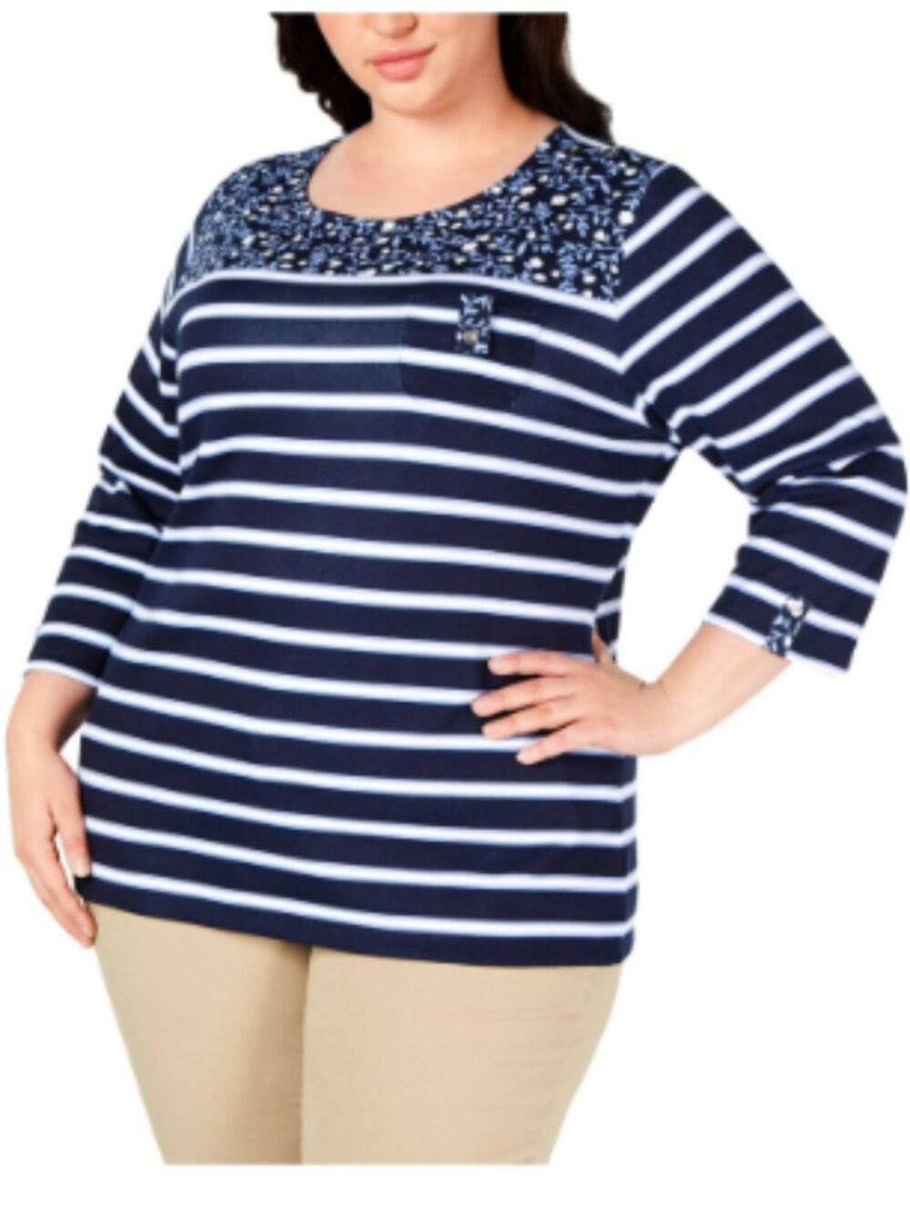 Karen Scott Women's Intrepid Blue Scoop Neck Printed Top 3X